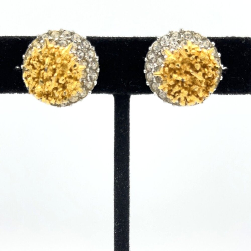 BOUCHER Sun and Crescent Moon earrings - clip-on gold & silver pavé rhinestone
